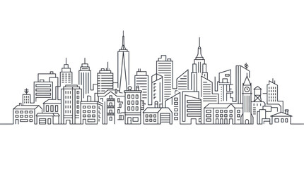 Fototapeta premium Modern City Skyline Outline Drawing - Urban Landscape Vector Illustration