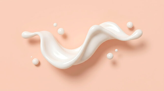 Fresh White Milk Splash Wave Liquid Swirl Motion on Peach Background Creamy Texture