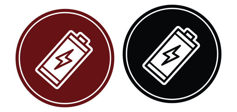 Battery icon with lightning bolt in maroon circle