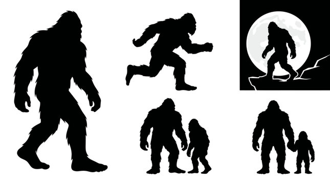 Set of Bigfoot and Sasquatch Silhouette Graphics.