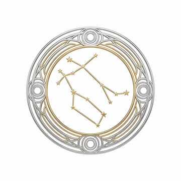Vintage Art Nouveau style Pisces zodiac constellation gold and silver emblem vector illustration. Generative AI.
