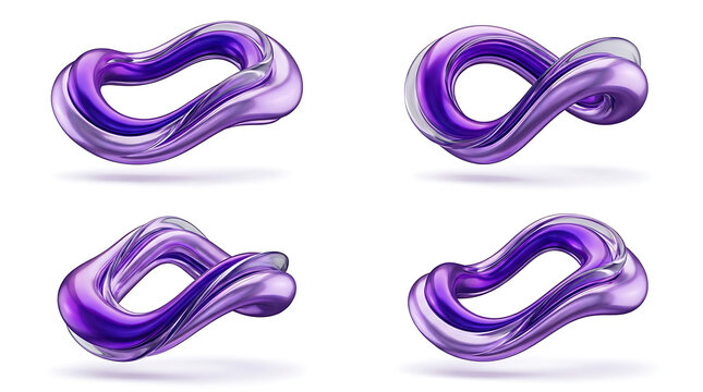 Abstract Purple Liquid Metallic 3D Shapes Fluid Infinity Loops Glossy Futuristic Geometric Design Elements