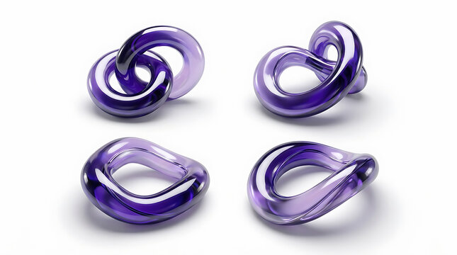 Abstract Purple Glass Rings Interlocking Loop Shapes 3D Rendered Glossy Transparent Geometric Forms