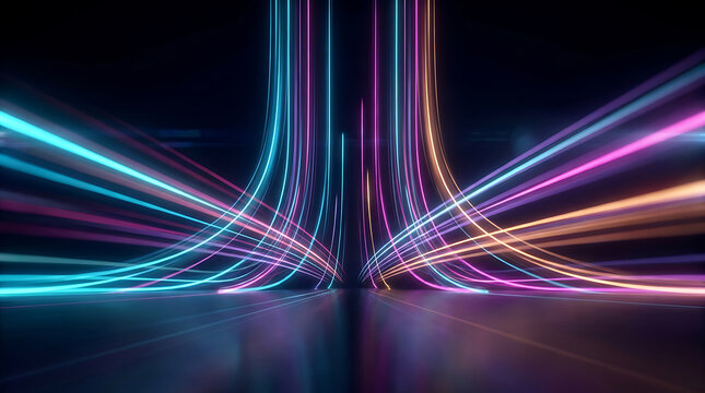 Abstract Neon Light Trails Glowing Colorful Lines Motion Background Digital Technology Concept Future Speed