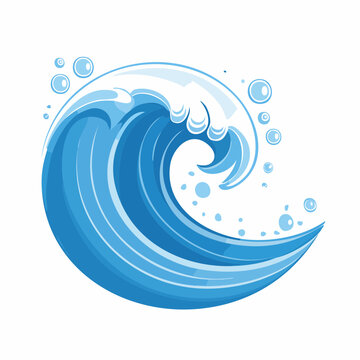 Stylized Blue Ocean Wave with Bubbles