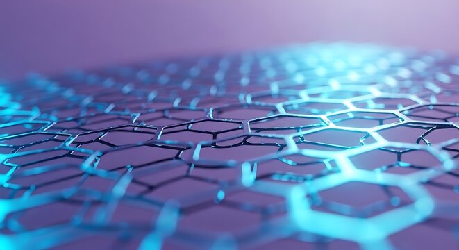 Abstract 3d render of a glowing blue hexagonal honeycomb lattice structure