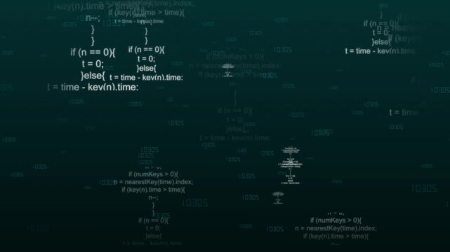 Computer code animation with digital numbers. Computer code software development data. Computer code technology graphic on black background for tech.