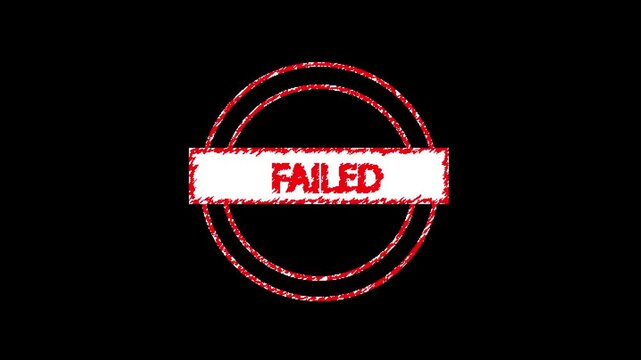 Failed stamp animation with red ink glow. Failed stamp digital rejection symbol. Failed stamp business error graphic on black background for status.