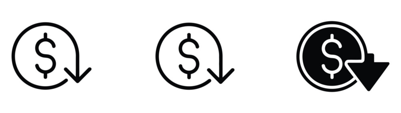 Cost reduce icon vector, decreasing expense chart symbol for budgeting, finance, and online business tools