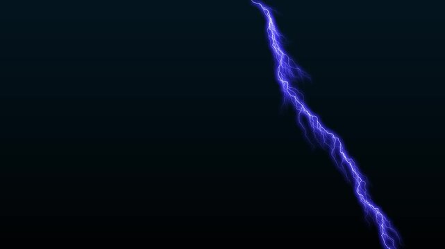 Lightning strike animation with blue light. Lightning strike digital electricity flash. Lightning strike abstract energy graphic on black background.