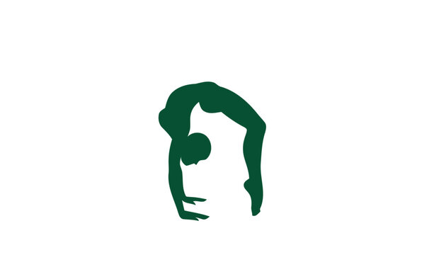 Female gymnast performing back bend silhouette on transparent background