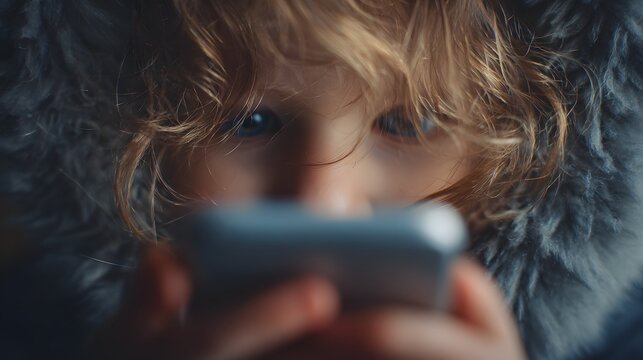 A small child holding a smartphone from a very close distance is not good for his eyes, it can cause addiction to his smartphone, sore eyes, excessive screen time