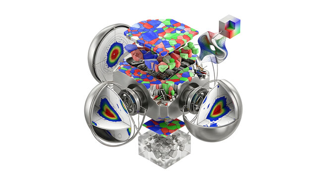 3D Render of an EBSD Pole Figure Crystallographic Orientation Map, Suitable for Science Education, Isolated on a White Background