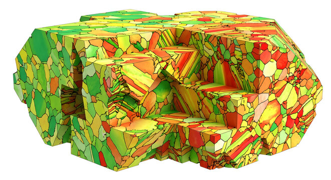 3D Render of Microstructure EBSD Misorientation Angle Map in Quartz, Suitable for Science Education, Isolated on a White Background