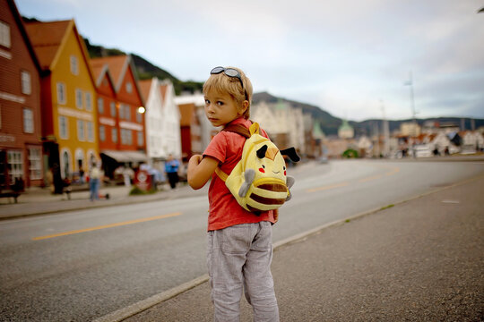 People, children enjoying the amazing views in Norway to fjords, mountains and other beautiful nature