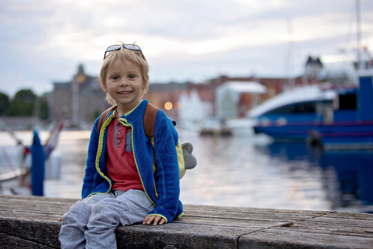 People, children enjoying the amazing views in Norway to fjords, mountains and other beautiful nature
