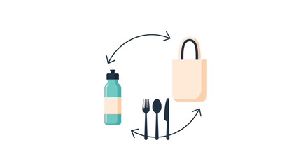 Naklejka premium A flat vector illustration showing reusable items for a sustainable lifestyle