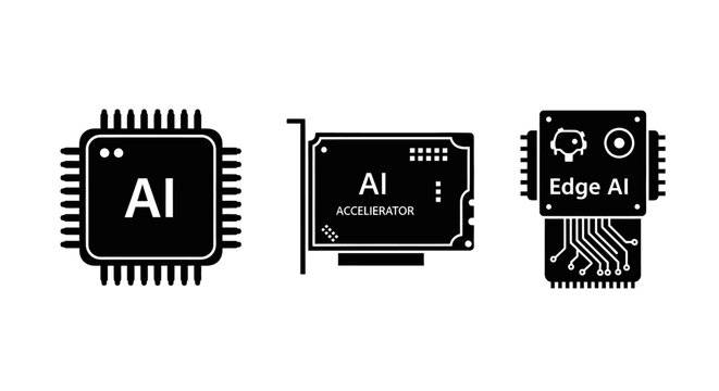 AI Chip Technology Icons: CPU, GPU, Edge AI