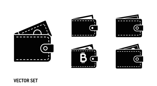 Bitcoin Wallet Icons Set: Cryptocurrency and Digital Money Concepts
