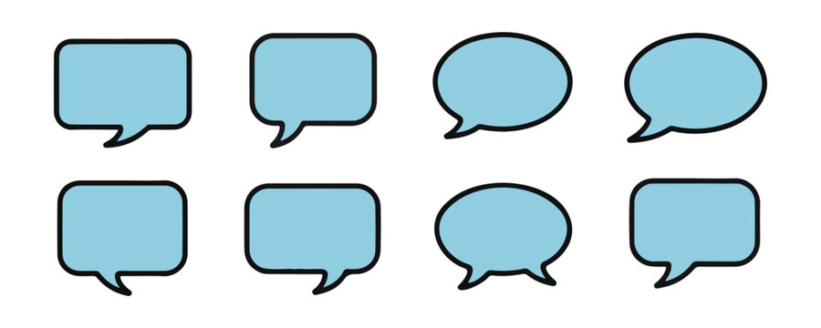 Light blue speech bubble icons with black outline for comic book dialogue and web chat vector graphic.