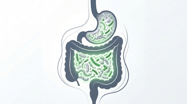 Healthy gut flora microbiome balance with beneficial bacteria