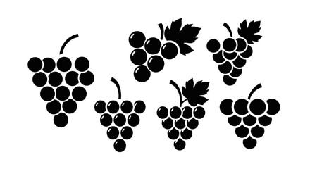 Fototapeta premium Grape Clusters Silhouette Icons Set
