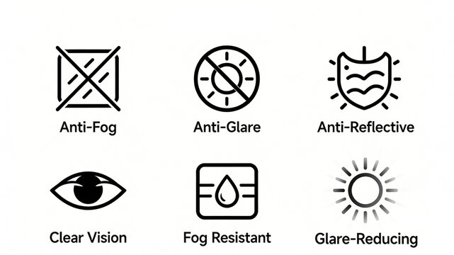 The anti fog and anti glare shield features an eye water droplet sun icon, representing anti fog, anti glare, anti reflection, and clear field of view. It is suitable for goggles and car glass.
