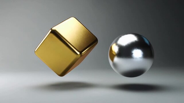 Abstract Floating Metallic Geometric Shapes in Modern 3D Design Animation