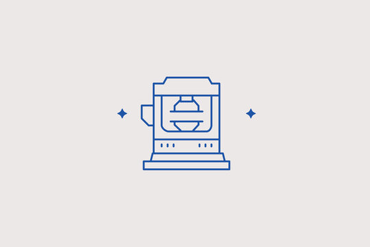 Electric thickness planer machine line icon for sawmill factory, carpentry workshop, lumber supplier. Advanced vector illustration for wood joinery.