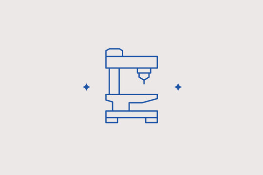 Bench drill press line icon for metalworking shop, mechanical engineering, hardware factory. Precise vector illustration for workshop technical service.