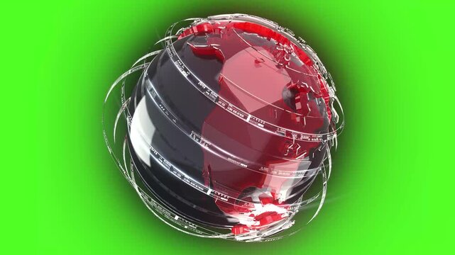 Green Digital Globe Rotation on Green Screen for Technology and Global Communication Projects. High-quality green digital globe rotating on a chroma key green screen background. Perfect for news broad