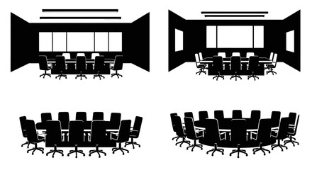 Obraz premium Modern Conference Room Silhouettes: Meeting Tables and Chairs