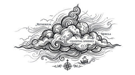 celestial spheres illustration with clouds and planets © Berang