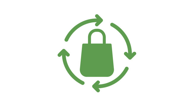 A green icon representing the concept of sustainable shopping and circular economy