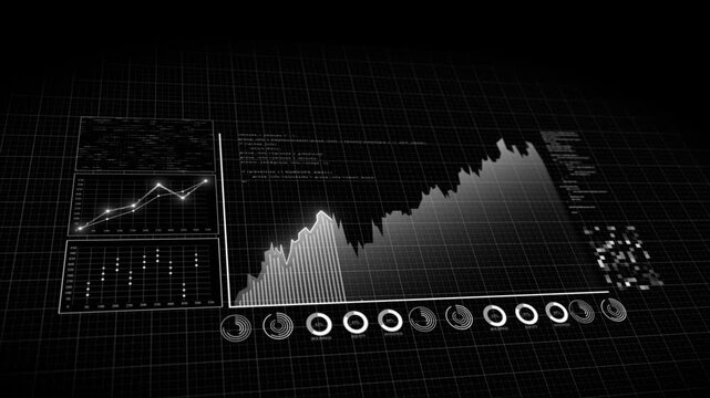white color bar chart with growing business concept advanced data analysis algorithms dashboard display black stock market background