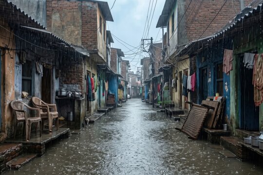 Flooded Settlement Alley &mdash; Urban Vulnerability During Monsoon