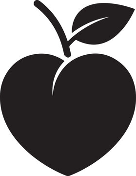 Heart shaped peach icon simple black silhouette for healthy eating and love concepts vector illustration isolated on a white background