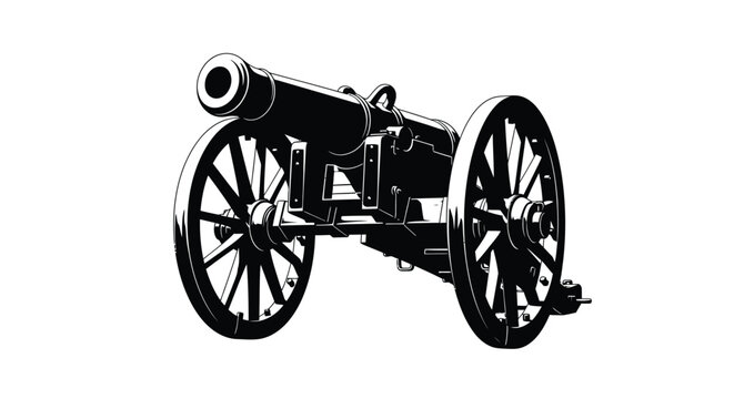 Cannon Silhouette Black Vector Illustration Of A Historic Firearm On White