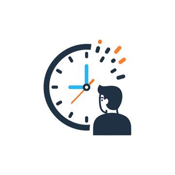 Man Watching Time Fly Away Clock Illustration.