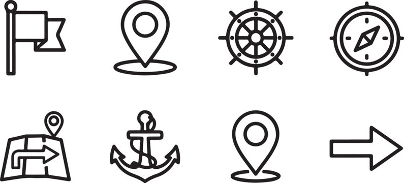 Set of eight navigation and location icons