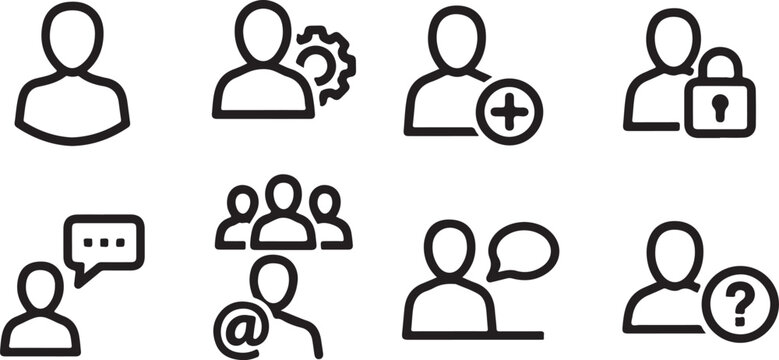 Eight flat user icon variations with symbols