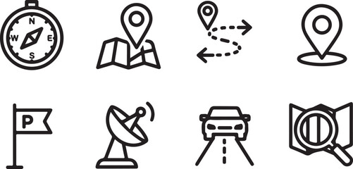 Obraz premium Eight travel and navigation icons set
