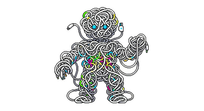 Whimsical Spaghetti Monster Character Illustration.
