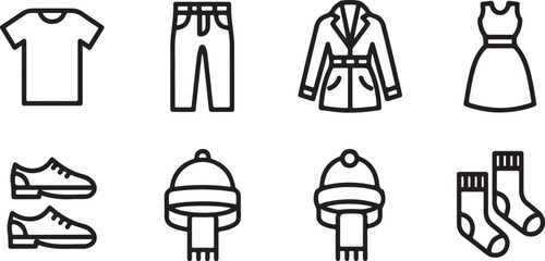 Naklejka premium Minimalist clothing and accessories icon set