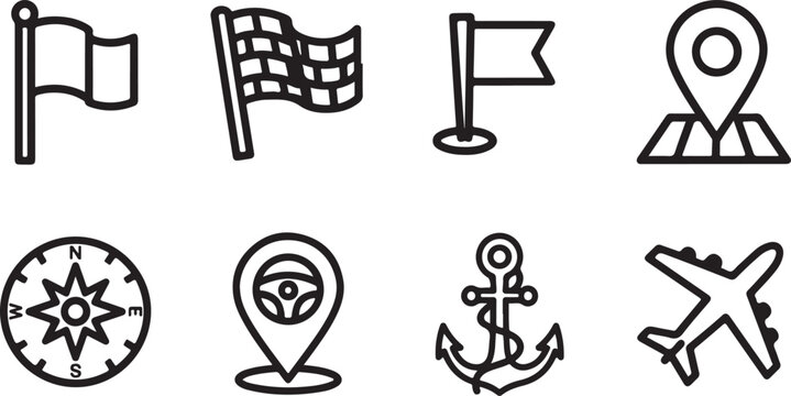 Minimal travel and navigation icons set