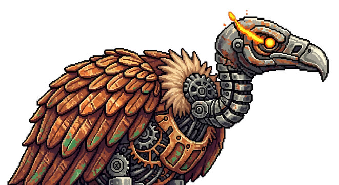 Steampunk Vulture Mechanical Bird Creature Illustration.