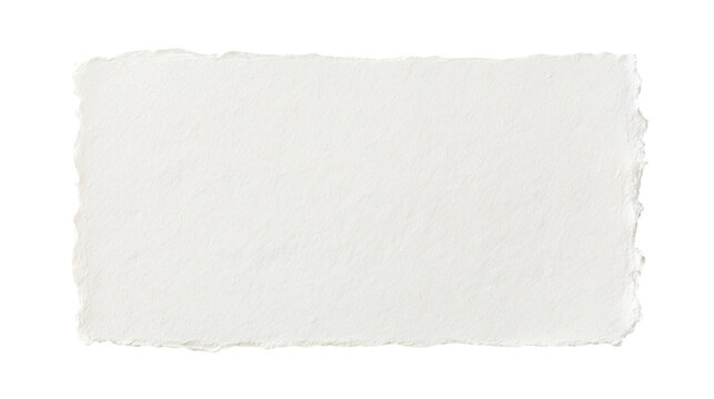 Rough textured handmade paper sheet with deckled edges, isolated on transparent background