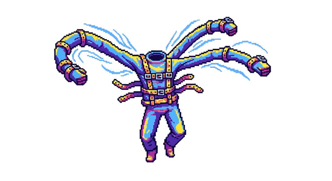 Surreal robotic creature with multiple arms and legs.