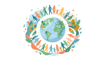 Naklejka premium Diverse People Holding Hands Around the Earth for Global Unity and Peace