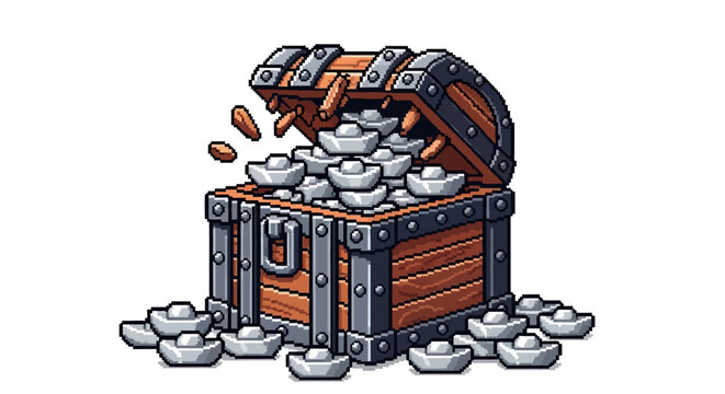 Treasure Chest Overflowing with Silver Ingots.
